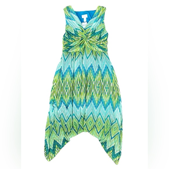 Chico’s Women’s Green Ikat Maida Handkerchief Dress Sleeveless V-Neck Size 0 - Picture 2 of 13